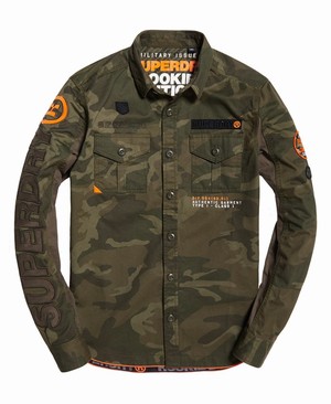 Superdry Military Storm Férfi Hosszú Ujjú Ing Khaki/Camo | OQBSN9018